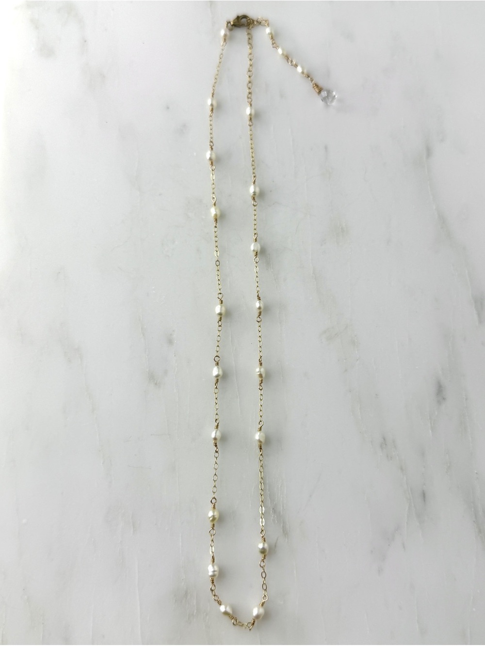 Floating Small White Pearl Necklace, 14k Gold Filled